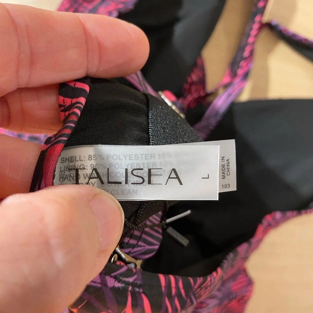 Talisea Pink and Purple Leaf Print Swim Top Large (OO)